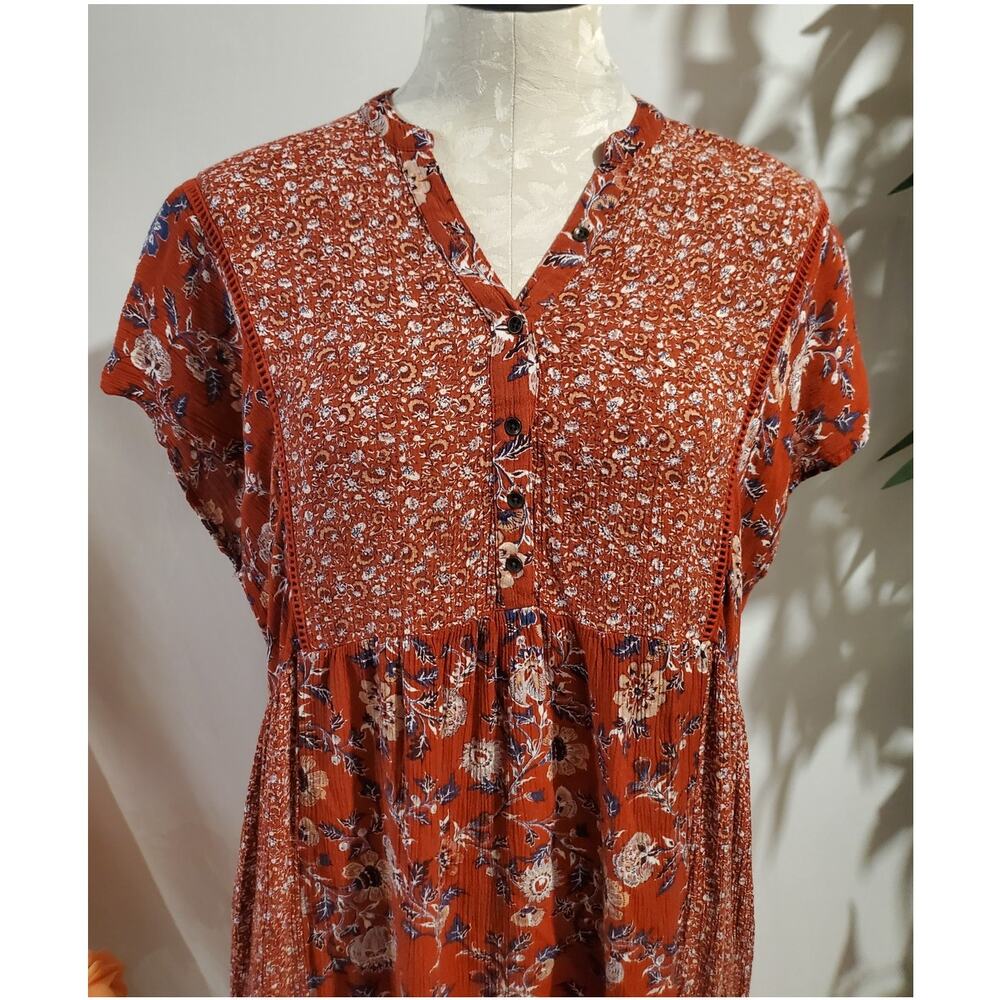 Knox Rose Floral 1/4 Button Floral Boho Midi Dress Size M Cottage Hippie Pockets - Picture 6 of 12